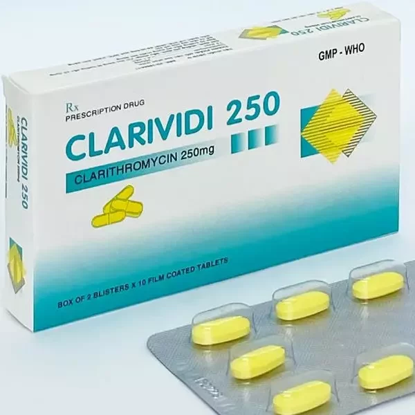 Thuốc Clarividi 250 Vidipha viên nén hoạt chất Clarithromycin Hộp 2 vỉ x 10 viên